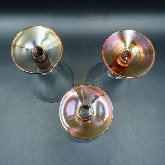 Handblown Wine Water Glasses Goblets Red Amber Beaded Stems 8 Inch - Picture 6 of 6